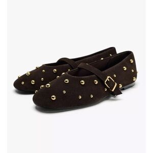 Zara Brown Flats with Gold Studs
